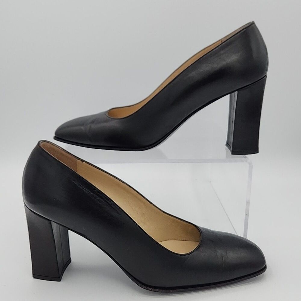 Bally Black Heel Square Toe Slip On Shoes Made In Switzerland Womens 5.5C EUC